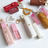 Porte-rouge à lèvres élégant en cuir PU imperméable avec miroir de maquillage, porte-clés tendance pour rouge à lèvres