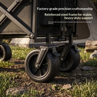 Chariot de camping pliable en acier au carbone avec auvent, roues pivotantes, grande capacité, chariot de transport portable