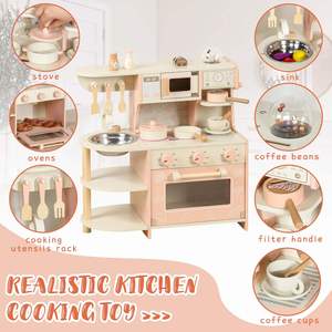 Ensemble Réaliste Cuisinière et Machine à Café en Bois, Jouet d'Imitation pour Enfants, Batterie de Cuisine pour Bébé Adaptée aux Filles - Product Image 2
