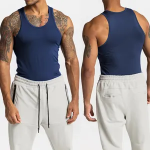 Vücut geliştirme eşi Beaters beyaz kolsuz tişört spor Polyester kolsuz giysiler spor spor Stringer atlet erkekler için
