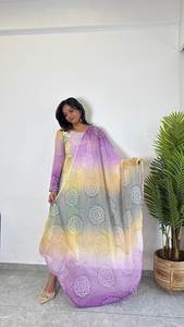 Tout nouveau costume Anarkali pur doux léger Organza Bandhej tissu Micro coton intérieur Kali coupe attaché toile Patta pour les fêtes - Product Image 4