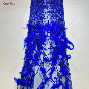 WFB-226 Keering nouveauté paillettes 3D fleur femmes mariage robe de soirée broderie Tulle tissu avec plume - Product Image 4