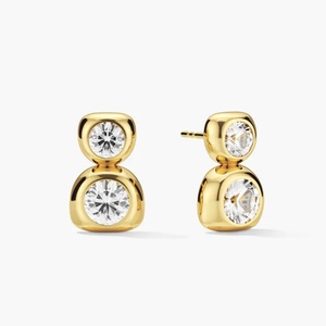 Fine 14k Gold Filled Bezel Set Double Round Cut Vvs Gra Moissanite Jewelry Flat <b>Infinity</b> Stud <b>Earrings</b> for Women's Daily Wear - Product Image 2