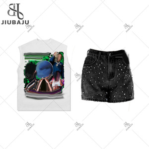 Set estivi <span class=keywords><strong>Casual</strong></span> in due pezzi stampa con lettere da <span class=keywords><strong>donna</strong></span> Top senza maniche e pantaloncini con motivo tigre - Product Image 4