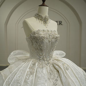 GT26016 Vestido de Novia Moderno y Lujoso, Largo hasta el Suelo, Antiestático, con Bordado de Cuentas, Lentejuelas, Apliques de Cristal y Lazo - Product Image 2