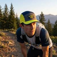 Casquettes 5 panneaux imperméables en gros, casquette de course personnalisée 5 panneaux, casquette de camping légère en nylon jaune fluo