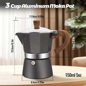 Cafetière Moka en aluminium 3 <span class=keywords><strong>tasses</strong></span> pour cuisinière, 150 ml (5 oz), pour les amateurs de café - Product Image 5