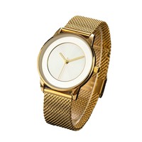Montre Quartz Fine Mixte Cadran Noir Bracelet Maille Or Style Affaires Cadeau Ami