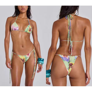 Tropical Print Women Bikini Set With Matching Cover Up Sexy <b>Beach</b> Swimsuit 3 Piece Swimwear - Product Image 4