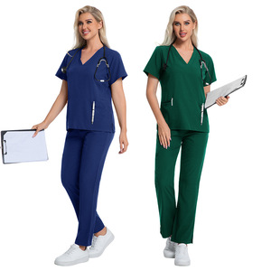 Scrubs V-Neck Two-Piece Set Women Moisture Wicking Breathable Short Sleeve Medical Uniform Doctor Nurse Work Clothes - Product Image 5