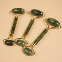 Ensemble de rouleaux de jade Xiuyan vert foncé avec logo personnalisé et Gua Sha, masseur facial et cervical en alliage de zinc écologique sans grincement pour la peau du visage et du cou