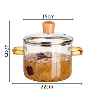 Ciotola per noodles istantanei in vetro borosilicato resistente al calore, pentola per stufati riscaldabile con coperchio, pentola per zuppa in vetro colorato con doppio manico. - Product Image 6