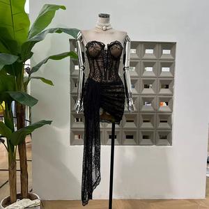 Abito da Donna Gotico Vintage con Vita Impero, Sexy Senza Spalline in Pizzo con Gonna Aderente e Volant - Product Image 1