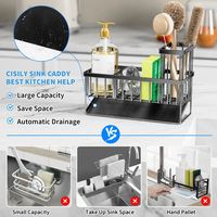 Organisateur d'évier de cuisine en métal inoxydable antirouille avec support pour éponge et séparateur pour le rangement