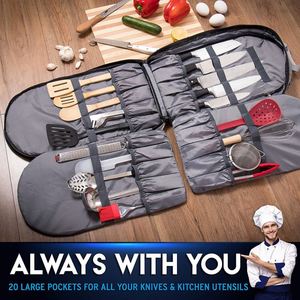 Sac à dos de transport pour couteaux de cuisine BSCI Factory Chef, avec poches rembourrées pour couteaux, ustensiles de cuisine, tablette et plus, avec port USB - Product Image 4