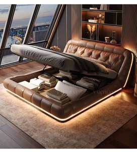 贅沢な本革キングベッド、広々としたマスターベッドルーム用、ブラックレトロスーパーカーフローティングデザイン、ライトラグジュアリーヴィラ - Product Image 4