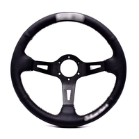 Roda kemudi mobil kulit hitam Universal, roda kemudi mobil 6 baut 3 jeruji, roda kemudi dalam dengan tombol klakson 350mm
