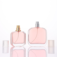 Flacon de parfum carré en verre transparent personnalisé de 50 ml avec pulvérisateur et capuchon givré, impression sérigraphique, MOQ 100 pièces, boîte cadeau