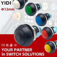 Interrupteur à bouton-poussoir miniature en plastique à tête ronde 12 mm 3A 250V 1NO 2 broches à souder à verrouillage multicolore pour appareils électroménagers CE RoHS