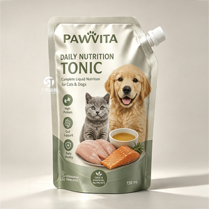 Sachets à bec verseur en aluminium de qualité alimentaire, personnalisés, à faible MOQ, pour liquides pour animaux, bouillon de viande pour chiens, lait pour chiots, emballages nutritionnels - Product Image 4