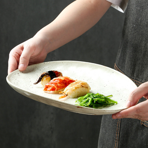 Nhật Bản Phong Cách Gốm Hình Bầu Dục Bộ Đồ Ăn 12 \ "14 \" Cổ Điển Cá Món Ăn Thịt Nướng Bít Tết Mì Ống Phẳng Tấm Bữa Ăn Tối Tấm Gói Bán Buôn - Product Image 2