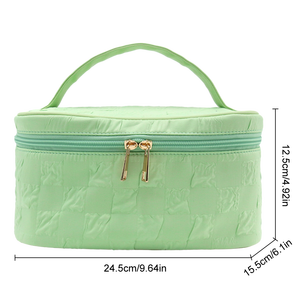 Personnalisable peu profond vert écologique cylindre cosmétique sac fermeture éclair poignée grande capacité Portable réutilisable compagnon de voyage - Product Image 4