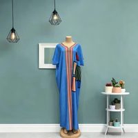 Abaya Femme Tendance : Robe Ample Imprimée Patchwork avec Perles Africaines et Col en V