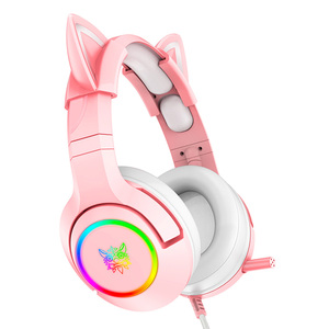 หูฟังเกมมิ่ง <span class=keywords><strong>ONIKUMA</strong></span> <span class=keywords><strong>K9</strong></span> รุ่น Girls Kitty Ear สีชมพู พร้อมไฟ RGB สเตอริโอ 7.1 พอร์ต 3.5 มม. หูฟังรูปหูแมว - Product Image 6