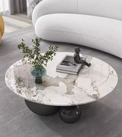 Table d'appoint ronde de nidification de cadre en acier inoxydable noir de dessus de pierre de meubles de salon brillants