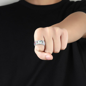 <span class=keywords><strong>Bague</strong></span> Mahjong en Acier Titane Thirteen Orphans Unisexe Minimaliste Tendance Rotative Bijou Résistant au Ternissement - Product Image 3