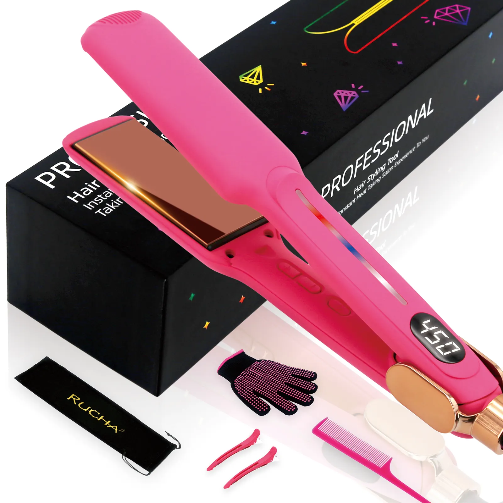 Alisador De Cabelo Profissional Personalizado Elétrico Rápido Aquecimento 450F Flat Iron Ions Infravermelho Titanium Flat Iron