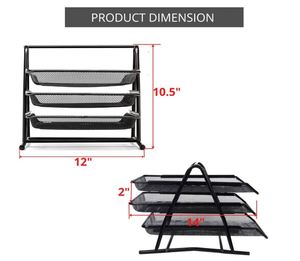 Metal Mesh Office 3 Tier <b>Document</b> Tray <b>File</b> Organizer Letter Tray Holder - Product Image 4