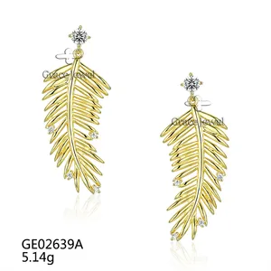 Grace Jewelry Feather Drop Dangle Golden 925 Silver Earings Jewelry Women