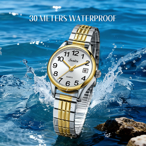 <span class=keywords><strong>Orologio</strong></span> LIGE ST6724 con Numeri Arabi per Donne, Calendario Classico, Facile da Leggere, Quadrante <span class=keywords><strong>Bianco</strong></span> 25mm, Cinturino Elastico Bicolore in Acciaio, Confezione Regalo - Product Image 2