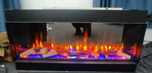 40/50/60/70/80 pouces 5D LED Cheminée électrique <span class=keywords><strong>3</strong></span> <span class=keywords><strong>faces</strong></span> DIY Cristaux de bois Acier Télécommande Miroir Verre Insertion facile - Product Image 6