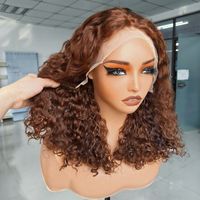 4 #   Perruques Lace Front HD 13*4 Bourgogne, Bob court moyen, Ondulations d'eau, Densité 250%, Cheveux humains brésiliens Remy bouclés profonds, Afro pour femmes