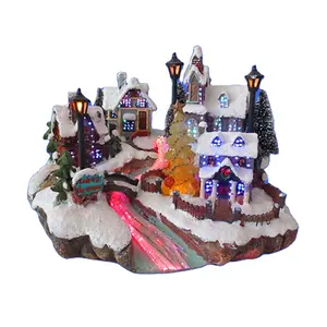 欧洲创意LED轻树脂雪圣诞村房屋雕像和场景房屋雕塑装饰