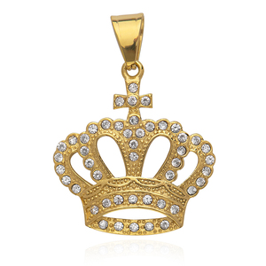 Pendentif Couronne Plaqué Or avec Strass en Cristal, Collier Classique pour Femme, Bijou Cadeau, Pendentifs en Acier Inoxydable - Product Image 2