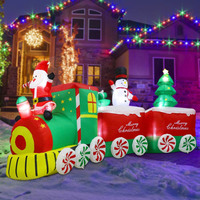 Train de Noël gonflable géant de 11 pieds, Père Noël, bonhomme de neige, DC IP44, étanche, éclairé par LED, respectueux de l'environnement, décoration extérieure, cour, jardin
