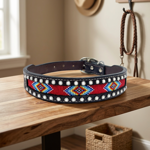 Collar para Perro de Cuero Genuino con Remaches y Cuentas Estilo Western, Lujoso, Duradero, Multifuncional, Ligero y Acolchado con Malla Suave - Product Image 4