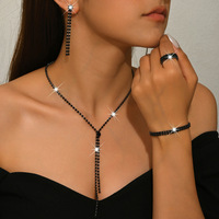 Ensemble de bijoux 4 pièces en gros, collier, bracelet, boucles d'oreilles, bague, plaqué électrolytiquement, écologique, pour femmes, cadeau de mariage et de fête