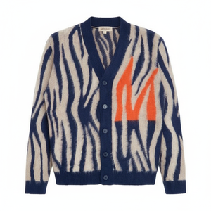 Cardigan à imprimé zèbre pour hommes, pull col V boutonné à manches longues, mode tricots, pull tendance décontracté d'hiver chaud et élégant - Product Image 1