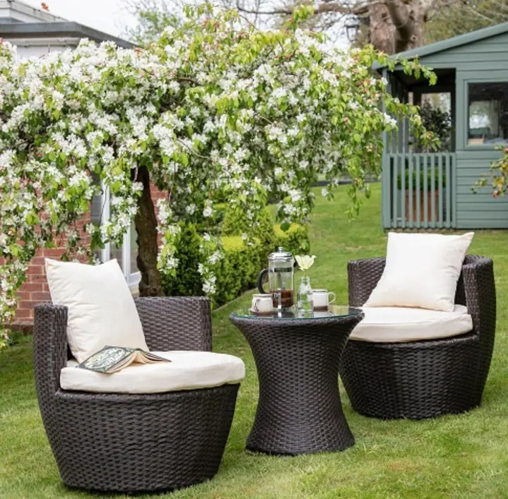 Bistro Set Kleine Tuin Leisure 3 Stuk Tuinmeubilair 2 Stoelen + 1 Tafel Rotan/Rieten Mid-Eeuw moderne Ningbo Ontworpen