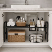 Organisateur sous évier avec 2 paniers, étagère de rangement extensible pour armoire de cuisine, 3 panneaux réglables, gain de place, métal noir