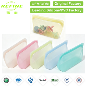 Refine Factory Sac de conservation en silicone refermable, compatible congélateur, réutilisable, pochette autoportante moderne 1L, ensemble d'outils pour récipient de réfrigérateur - Product Image 1