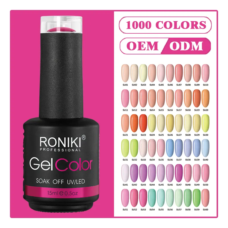 RONIKI custom logo resin odorless soak off uv gel glitter wholesale color hema free private label very good nail gel polish