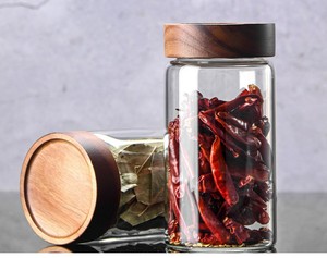 Contenitore Ermetico in Vetro per Alimenti con Coperchio in Legno di Acacia, Barattolo Rotondo Trasparente - Product Image 4