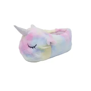 Cute Rainbow Unicorn Design Animal Plush Indoor Warm Slippers Women's Slippers