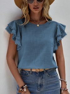 Camicia <span class=keywords><strong>a</strong></span> <span class=keywords><strong>maniche</strong></span> corte estiva Casual da donna <span class=keywords><strong>a</strong></span> girocollo europeo e americano 2025 camicia <span class=keywords><strong>a</strong></span> <span class=keywords><strong>pipistrello</strong></span> <span class=keywords><strong>con</strong></span> foglie di loto - Product Image 6