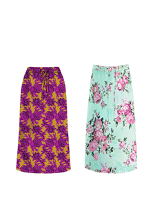 Falda Midi Floral Morada con Base Amarilla para Mujer - Falda de Cintura Alta Talla Grande con Cordón Ajustable - Product Image 5